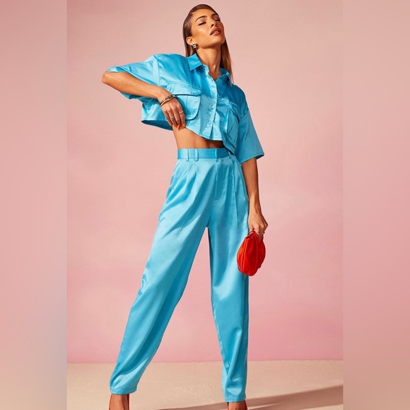 Blue Satin Utility Shirt - Picture 3 of 4